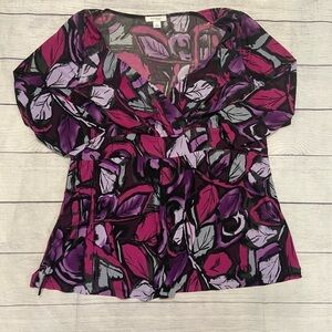 Dressbarn Women’s Maxi Blouse Purple Pink Floral Plus Size 1X